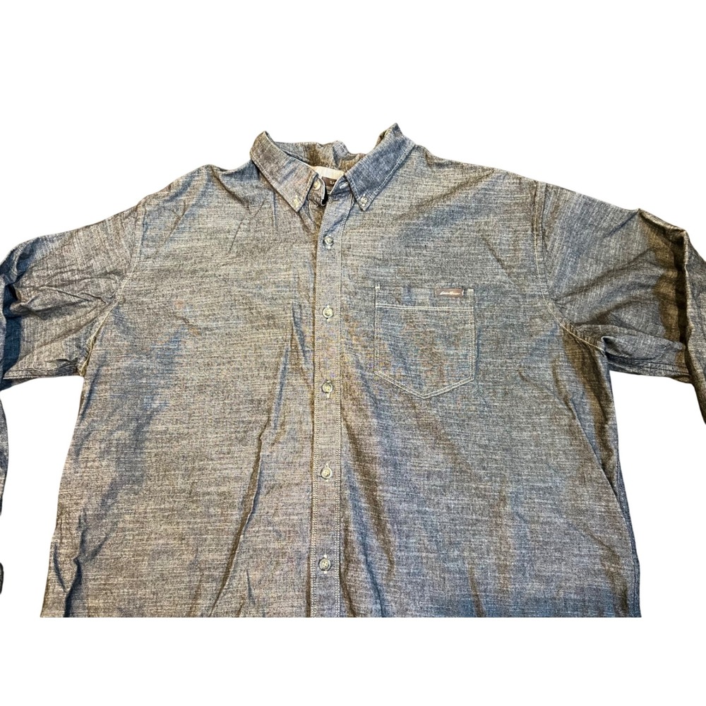Eddie Bauer Mens 2XL Blue Cotton Chambray Long Sleeve Button Down Classic Shirt - Picture 4 of 8